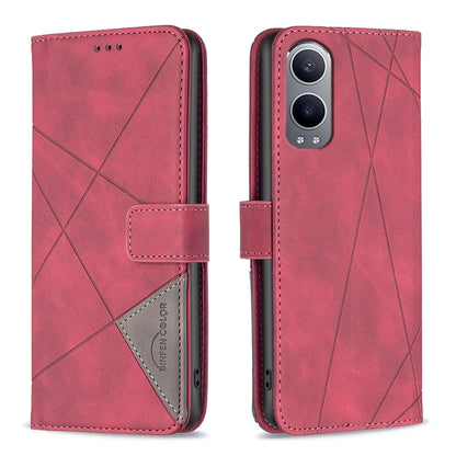 OnePlus Nord CE4 Lite Global Rhombus Texture Leather Phone Case with Magnetic Buckle and Card Holder