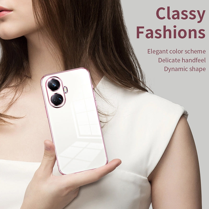 Realme 10 Pro+ Phone Case with Transparent Plating and Fine Hole Design: Crystal Clear & Scratch-Resistant