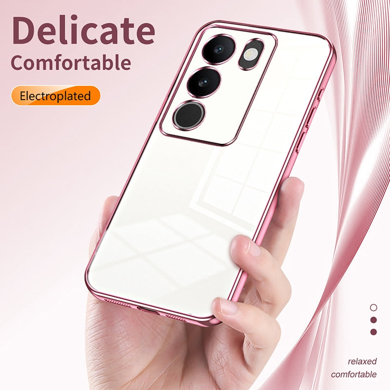 vivo V29 Phone Case with Transparent Plating and Fine Hole Design: Crystal Clear & Scratch-Resistant