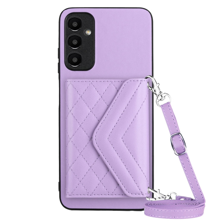 Samsung Galaxy A15 Case - Rhombic Texture, RFID Blocking Wallet, Durable PU Leather with Lanyard