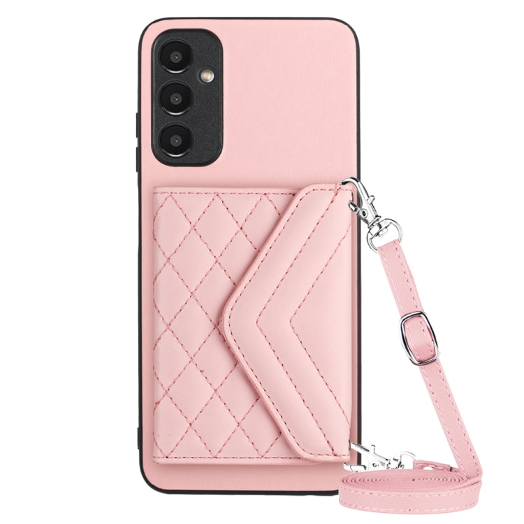 Samsung Galaxy A15 Case - Rhombic Texture, RFID Blocking Wallet, Durable PU Leather with Lanyard