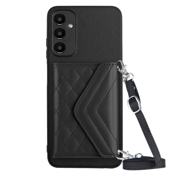 Samsung Galaxy A15 Case - Rhombic Texture, RFID Blocking Wallet, Durable PU Leather with Lanyard