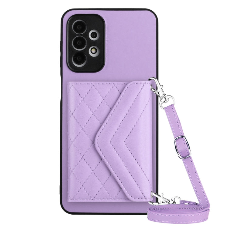 Samsung Galaxy A23 Case - Rhombic Texture, RFID Blocking Wallet, Durable PU Leather with Lanyard