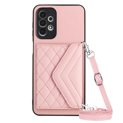 Samsung Galaxy A23 Case - Rhombic Texture, RFID Blocking Wallet, Durable PU Leather with Lanyard