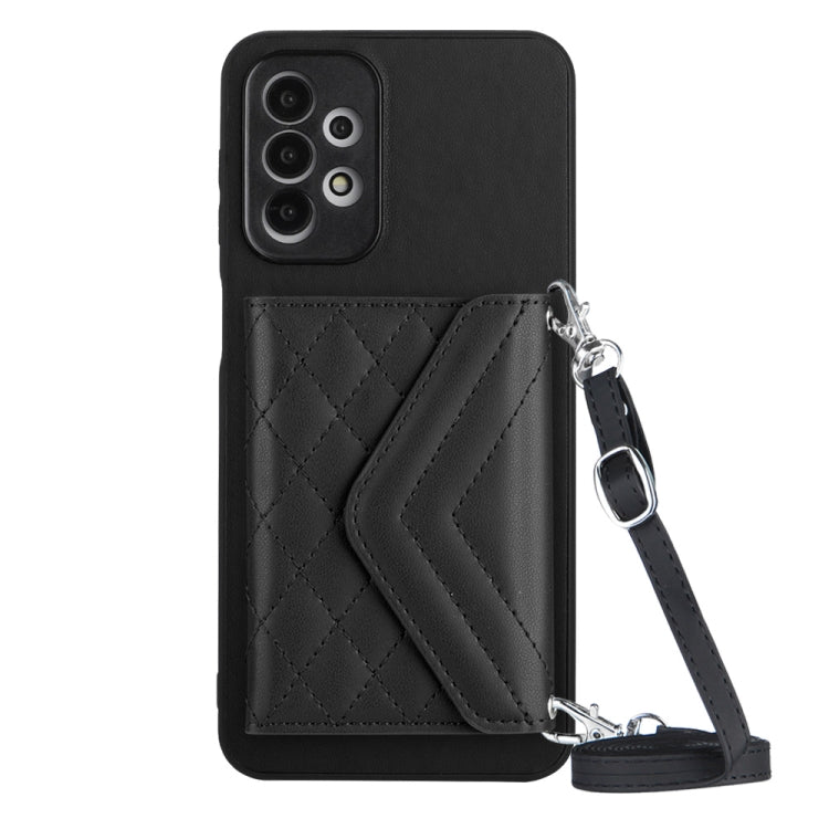 Samsung Galaxy A23 Case - Rhombic Texture, RFID Blocking Wallet, Durable PU Leather with Lanyard