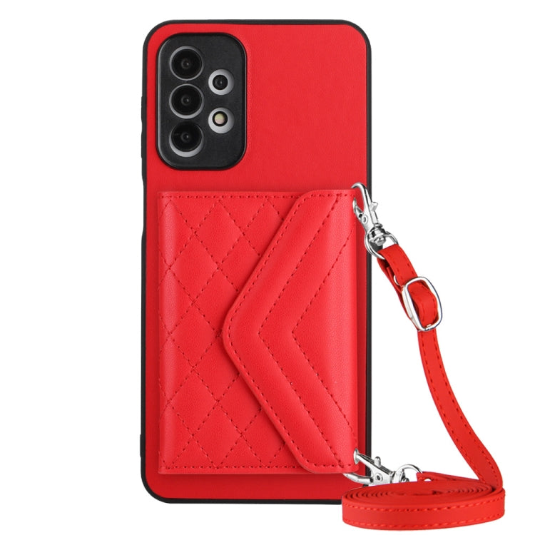 Samsung Galaxy A23 Case - Rhombic Texture, RFID Blocking Wallet, Durable PU Leather with Lanyard