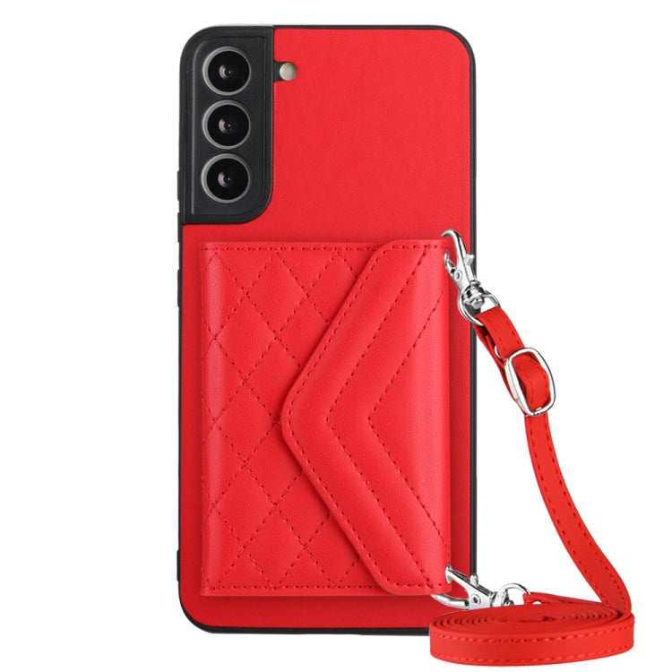 Samsung Galaxy S21 FE Case - Rhombic Texture, RFID Blocking Wallet, Durable PU Leather with Lanyard