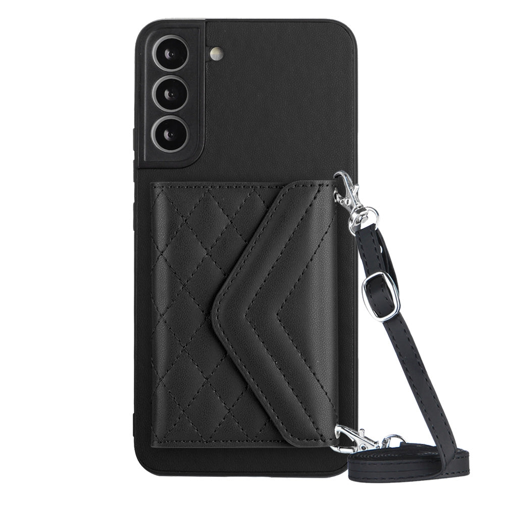 Samsung Galaxy S22 5G Case - Rhombic Texture, RFID Blocking Wallet, Durable PU Leather with Lanyard