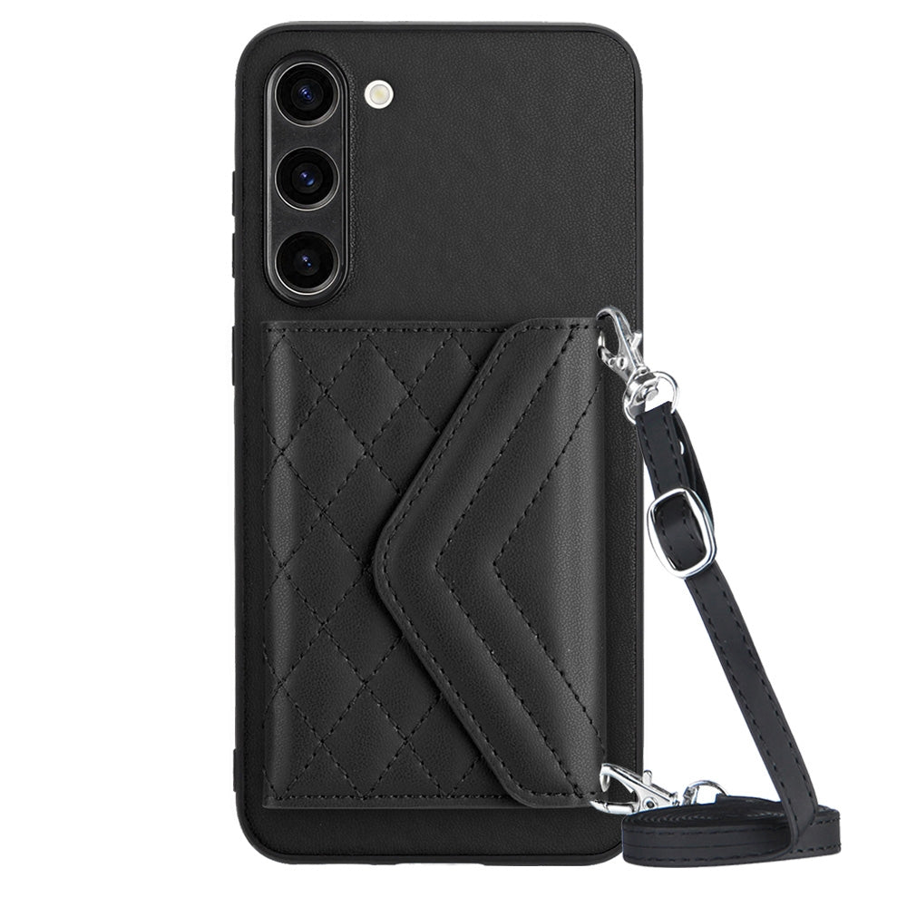 Samsung Galaxy S23 5G Case - Rhombic Texture, RFID Blocking Wallet, Durable PU Leather with Lanyard