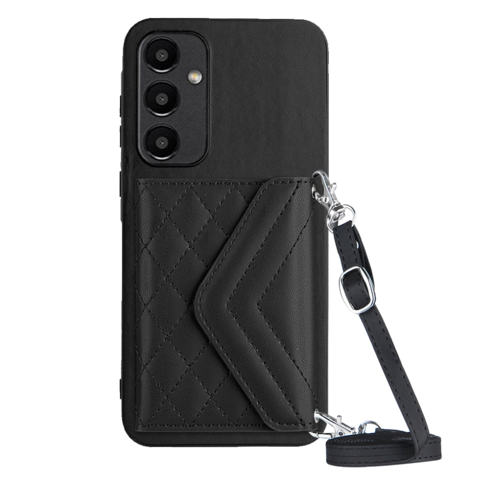 Samsung Galaxy A35 Case - Rhombic Texture, RFID Blocking Wallet, Durable PU Leather with Lanyard