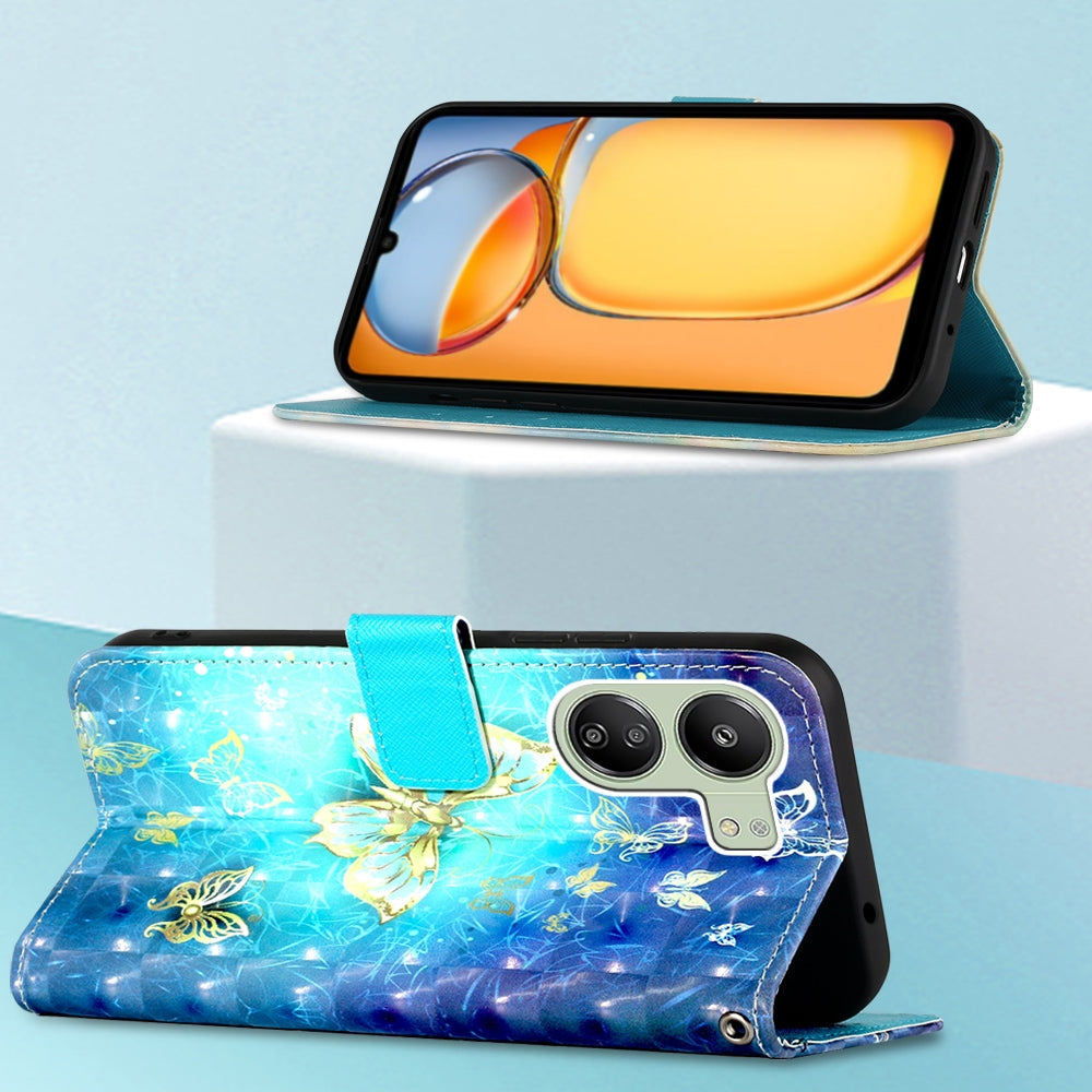Xiaomi Redmi 13C Leather Flip Phone Case with 3D Painted Design, Card Holder, Wallet & Stand Function - Durable Protection & Easy Access