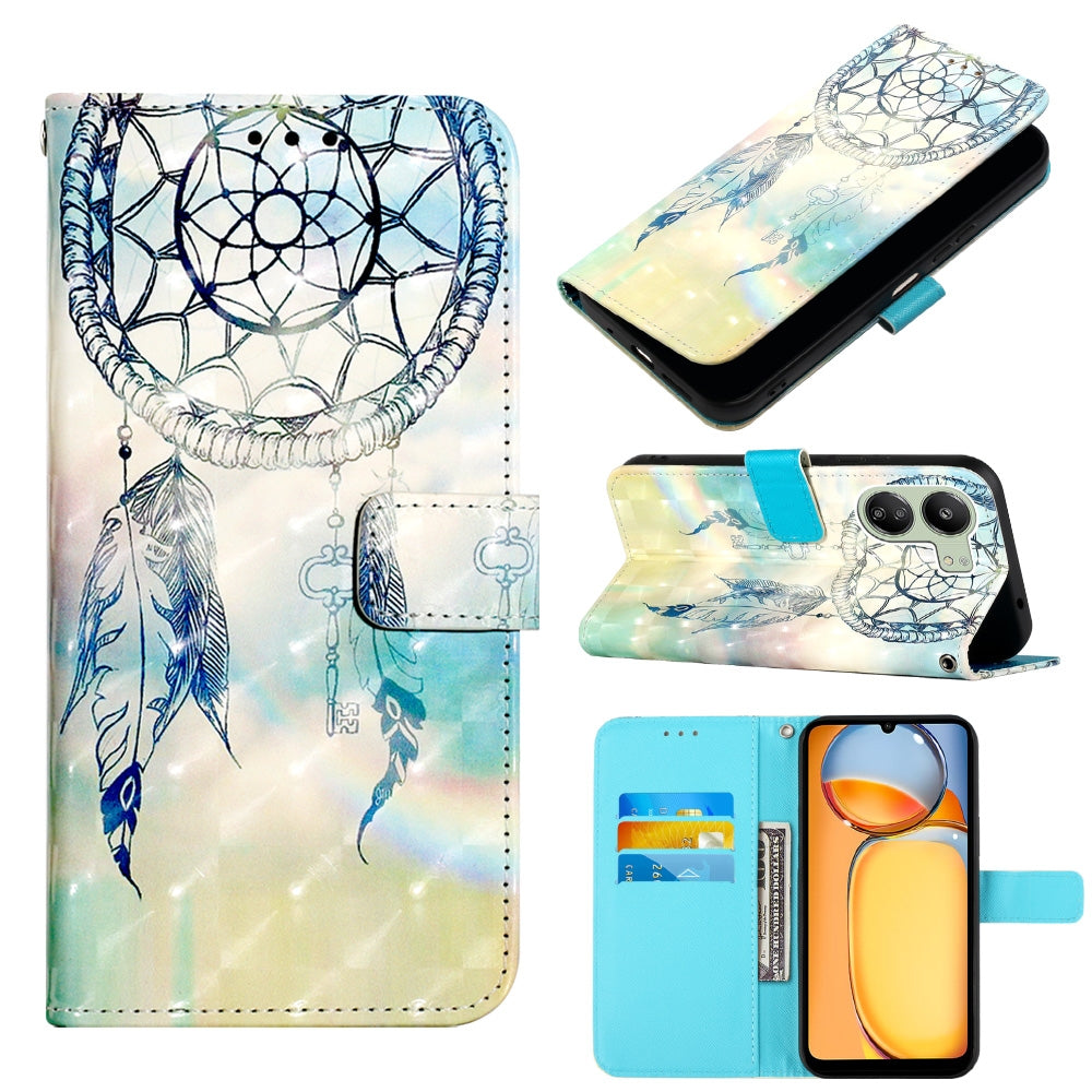 Xiaomi Redmi 13C Leather Flip Phone Case with 3D Painted Design, Card Holder, Wallet & Stand Function - Durable Protection & Easy Access