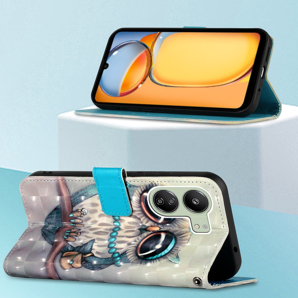 Xiaomi Redmi 13C Leather Flip Phone Case with 3D Painted Design, Card Holder, Wallet & Stand Function - Durable Protection & Easy Access