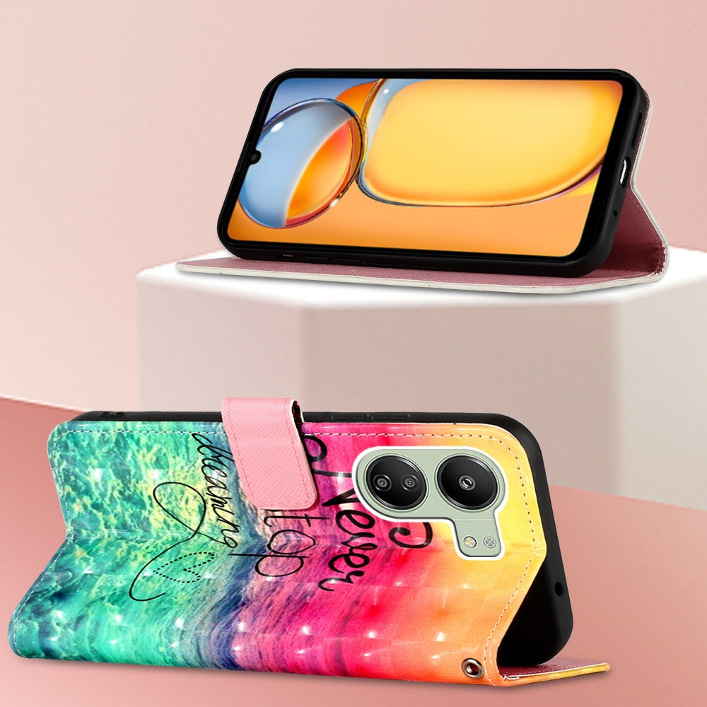 Xiaomi Redmi 13C Leather Flip Phone Case with 3D Painted Design, Card Holder, Wallet & Stand Function - Durable Protection & Easy Access