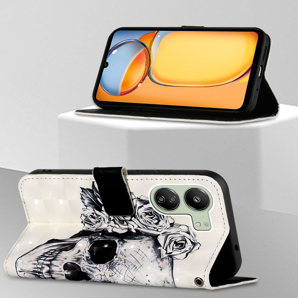 Xiaomi Redmi 13C Leather Flip Phone Case with 3D Painted Design, Card Holder, Wallet & Stand Function - Durable Protection & Easy Access