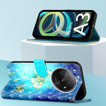 Xiaomi Redmi A3 Leather Flip Phone Case with 3D Painted Design, Card Holder, Wallet & Stand Function - Durable Protection & Easy Access
