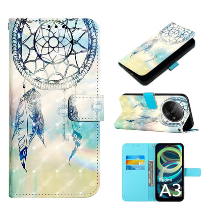 Xiaomi Redmi A3 Leather Flip Phone Case with 3D Painted Design, Card Holder, Wallet & Stand Function - Durable Protection & Easy Access