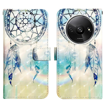 Xiaomi Redmi A3 Leather Flip Phone Case with 3D Painted Design, Card Holder, Wallet & Stand Function - Durable Protection & Easy Access