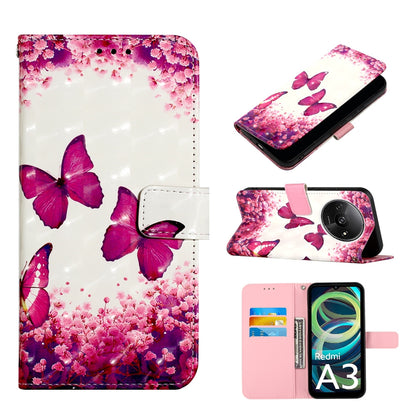 Xiaomi Redmi A3 Leather Flip Phone Case with 3D Painted Design, Card Holder, Wallet & Stand Function - Durable Protection & Easy Access