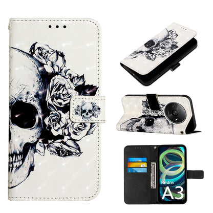 Xiaomi Redmi A3 Leather Flip Phone Case with 3D Painted Design, Card Holder, Wallet & Stand Function - Durable Protection & Easy Access