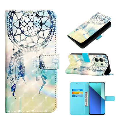 Xiaomi Redmi Note 13 4G Global Leather Flip Phone Case with 3D Painted Design, Card Holder, Wallet & Stand Function - Durable Protection & Easy Access