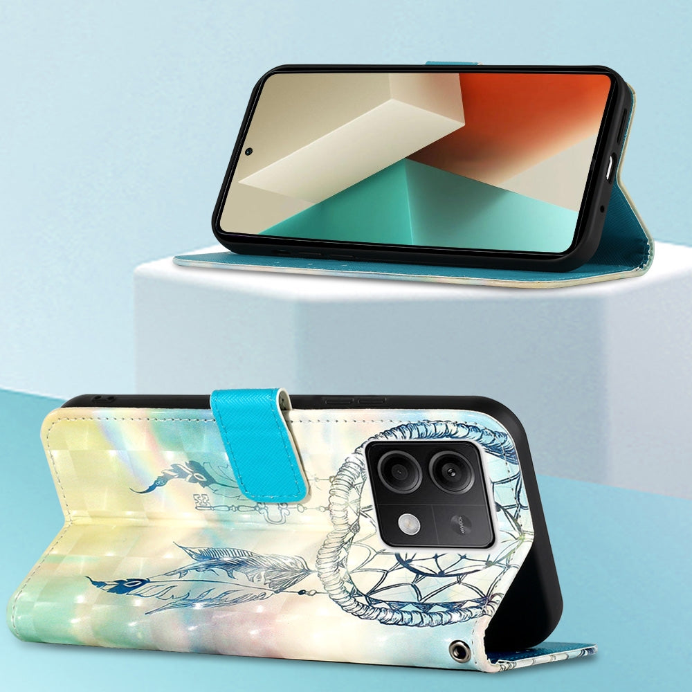 Xiaomi Redmi Note 13 5G Global Leather Flip Phone Case with 3D Painted Design, Card Holder, Wallet & Stand Function - Durable Protection & Easy Access