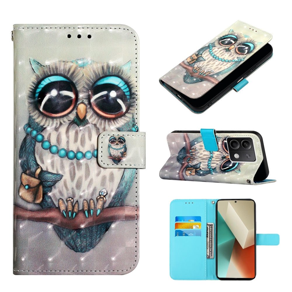 Xiaomi Redmi Note 13 5G Global Leather Flip Phone Case with 3D Painted Design, Card Holder, Wallet & Stand Function - Durable Protection & Easy Access