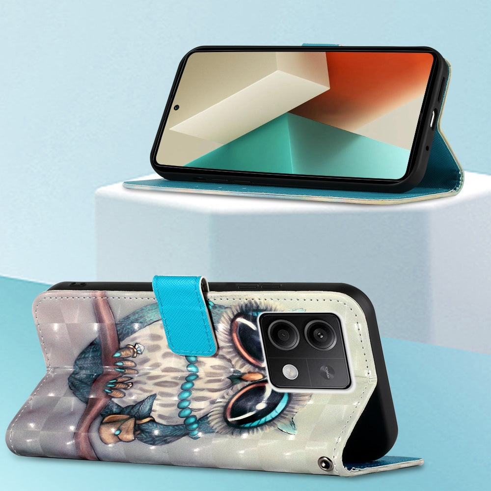 Xiaomi Redmi Note 13 5G Global Leather Flip Phone Case with 3D Painted Design, Card Holder, Wallet & Stand Function - Durable Protection & Easy Access