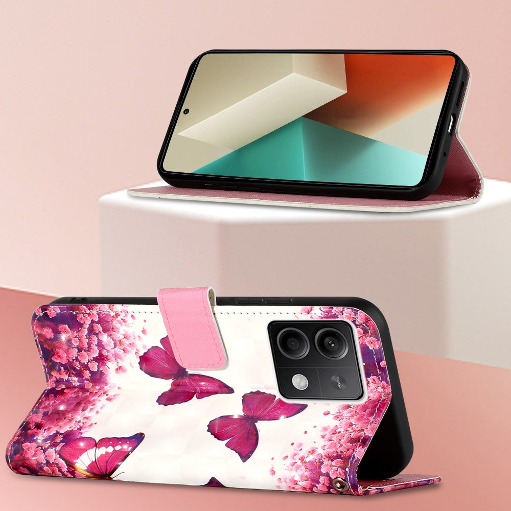 Xiaomi Redmi Note 13 5G Global Leather Flip Phone Case with 3D Painted Design, Card Holder, Wallet & Stand Function - Durable Protection & Easy Access