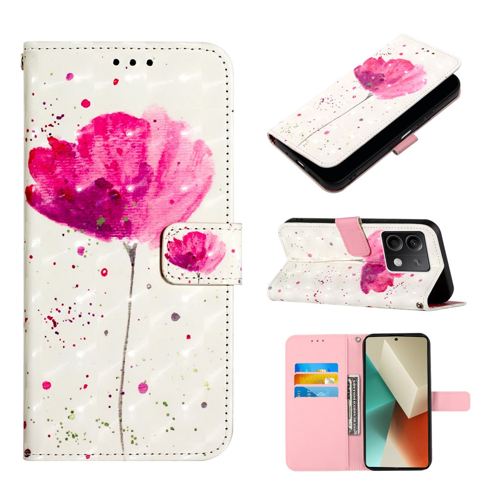 Xiaomi Redmi Note 13 5G Global Leather Flip Phone Case with 3D Painted Design, Card Holder, Wallet & Stand Function - Durable Protection & Easy Access