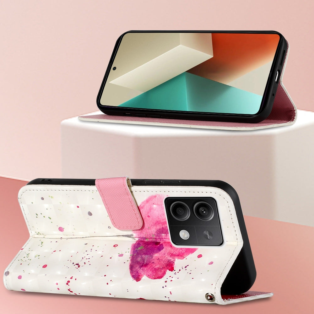 Xiaomi Redmi Note 13 5G Global Leather Flip Phone Case with 3D Painted Design, Card Holder, Wallet & Stand Function - Durable Protection & Easy Access