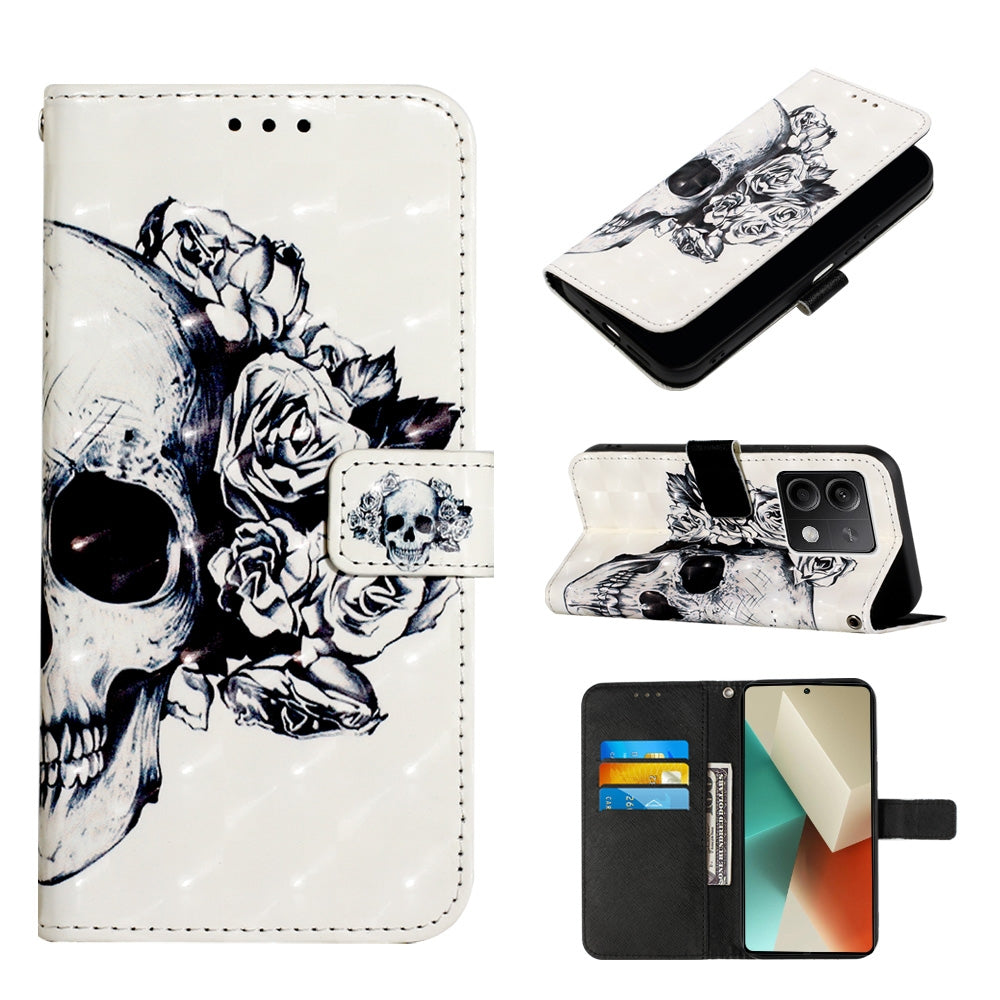Xiaomi Redmi Note 13 5G Global Leather Flip Phone Case with 3D Painted Design, Card Holder, Wallet & Stand Function - Durable Protection & Easy Access
