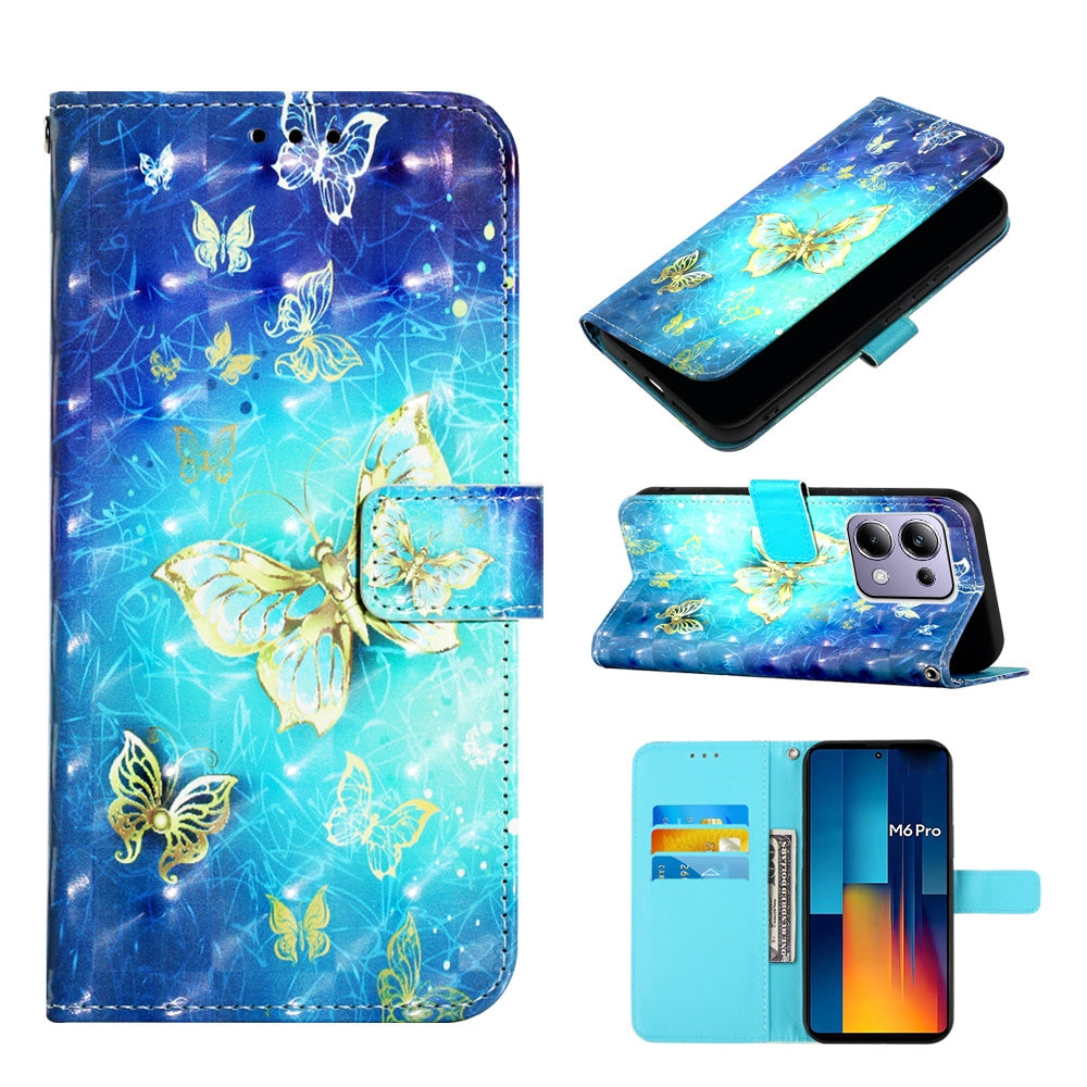 Xiaomi Poco M6 Pro 4G Leather Flip Phone Case with 3D Painted Design, Card Holder, Wallet & Stand Function - Durable Protection & Easy Access