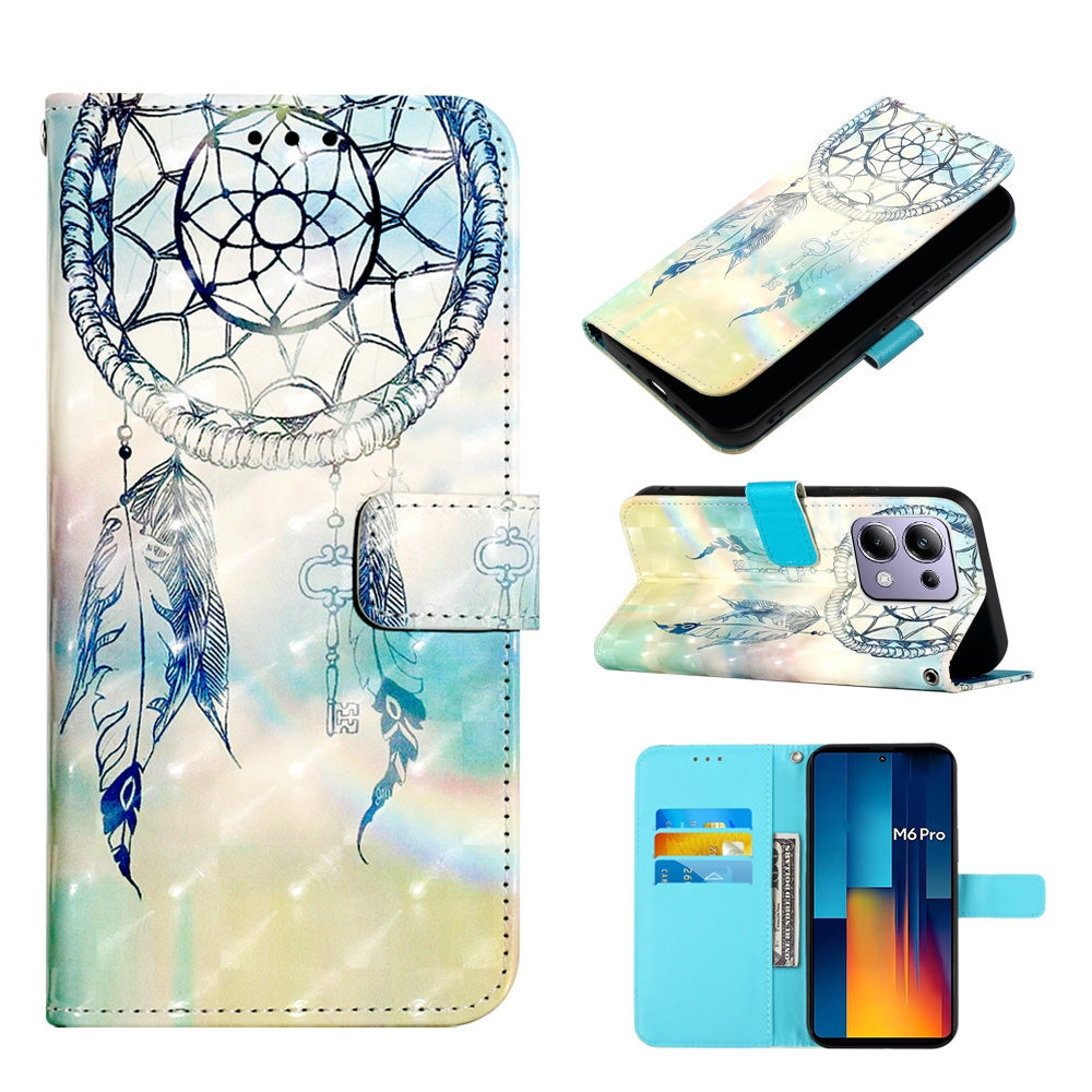 Xiaomi Poco M6 Pro 4G Leather Flip Phone Case with 3D Painted Design, Card Holder, Wallet & Stand Function - Durable Protection & Easy Access