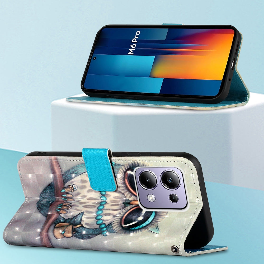 Xiaomi Poco M6 Pro 4G Leather Flip Phone Case with 3D Painted Design, Card Holder, Wallet & Stand Function - Durable Protection & Easy Access