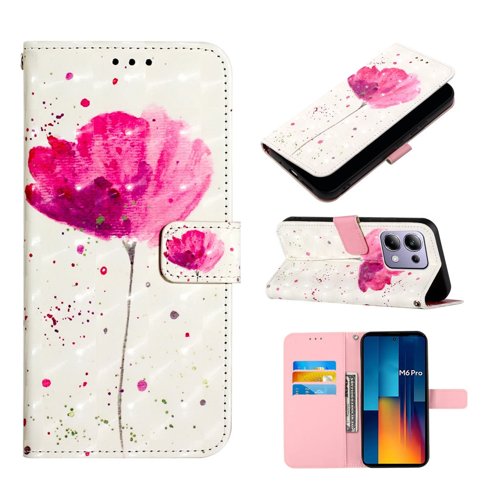 Xiaomi Poco M6 Pro 4G Leather Flip Phone Case with 3D Painted Design, Card Holder, Wallet & Stand Function - Durable Protection & Easy Access