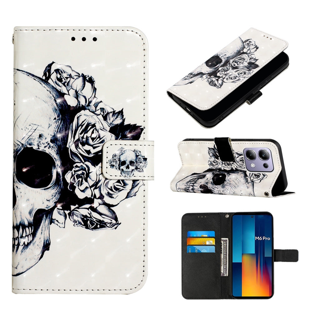 Xiaomi Poco M6 Pro 4G Leather Flip Phone Case with 3D Painted Design, Card Holder, Wallet & Stand Function - Durable Protection & Easy Access