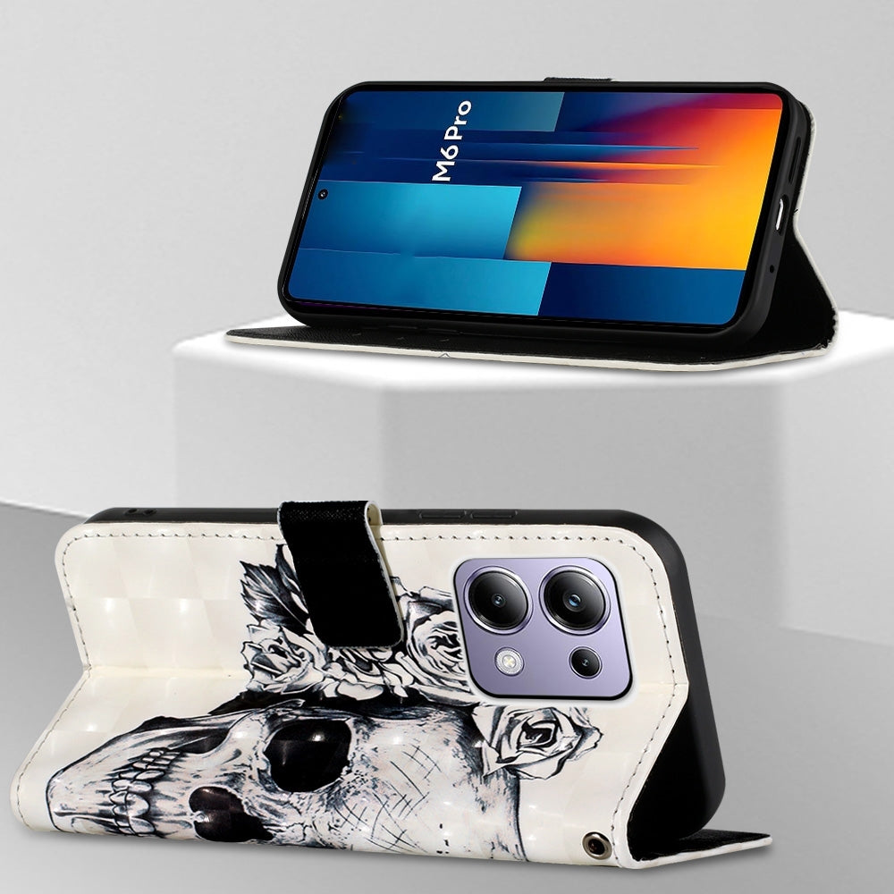 Xiaomi Poco M6 Pro 4G Leather Flip Phone Case with 3D Painted Design, Card Holder, Wallet & Stand Function - Durable Protection & Easy Access