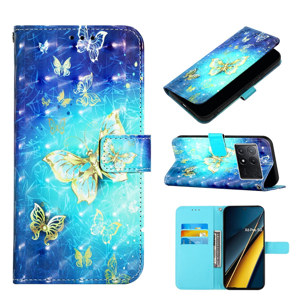 Xiaomi Poco X6 Pro Leather Flip Phone Case with 3D Painted Design, Card Holder, Wallet & Stand Function - Durable Protection & Easy Access