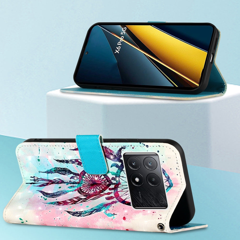 Xiaomi Poco X6 Pro Leather Flip Phone Case with 3D Painted Design, Card Holder, Wallet & Stand Function - Durable Protection & Easy Access