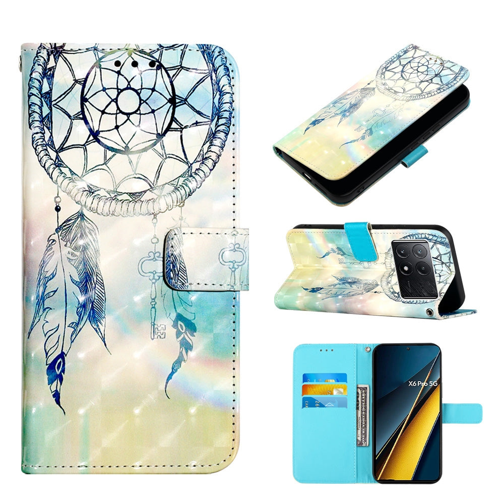Xiaomi Poco X6 Pro Leather Flip Phone Case with 3D Painted Design, Card Holder, Wallet & Stand Function - Durable Protection & Easy Access