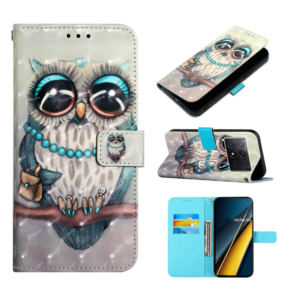 Xiaomi Poco X6 Pro Leather Flip Phone Case with 3D Painted Design, Card Holder, Wallet & Stand Function - Durable Protection & Easy Access