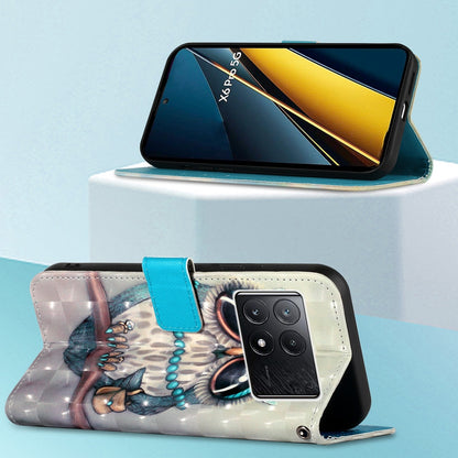 Xiaomi Poco X6 Pro Leather Flip Phone Case with 3D Painted Design, Card Holder, Wallet & Stand Function - Durable Protection & Easy Access