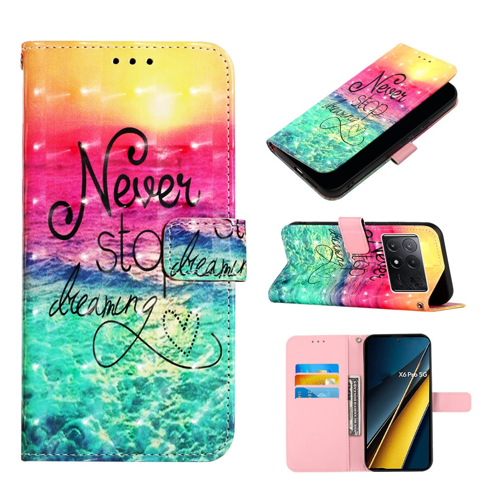 Xiaomi Poco X6 Pro Leather Flip Phone Case with 3D Painted Design, Card Holder, Wallet & Stand Function - Durable Protection & Easy Access