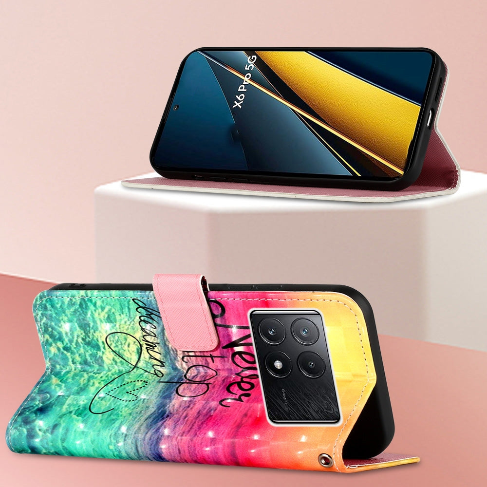 Xiaomi Poco X6 Pro Leather Flip Phone Case with 3D Painted Design, Card Holder, Wallet & Stand Function - Durable Protection & Easy Access