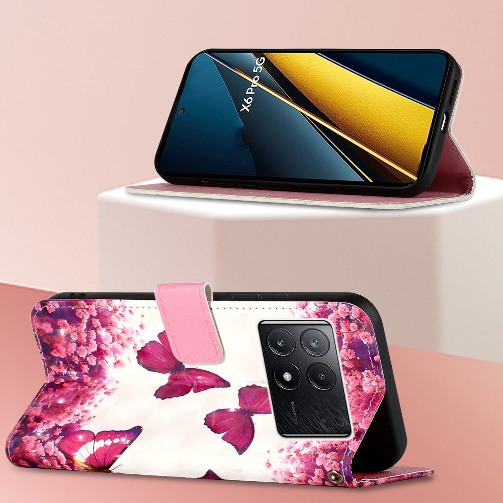 Xiaomi Poco X6 Pro Leather Flip Phone Case with 3D Painted Design, Card Holder, Wallet & Stand Function - Durable Protection & Easy Access