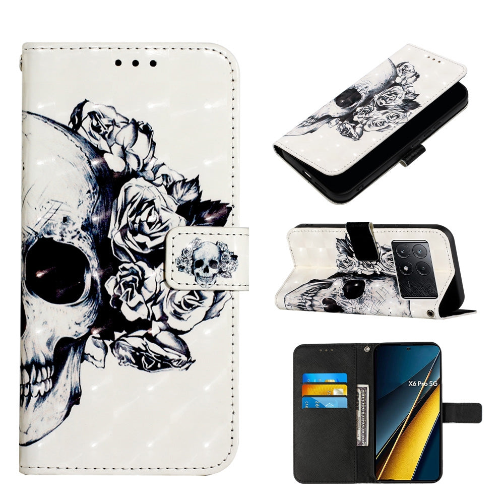 Xiaomi Poco X6 Pro Leather Flip Phone Case with 3D Painted Design, Card Holder, Wallet & Stand Function - Durable Protection & Easy Access