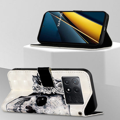 Xiaomi Poco X6 Pro Leather Flip Phone Case with 3D Painted Design, Card Holder, Wallet & Stand Function - Durable Protection & Easy Access