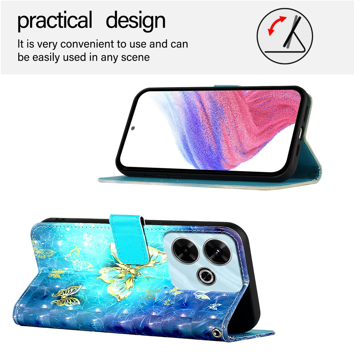 Xiaomi Redmi 13 4G Leather Flip Phone Case with 3D Painted Design, Card Holder, Wallet & Stand Function - Durable Protection & Easy Access