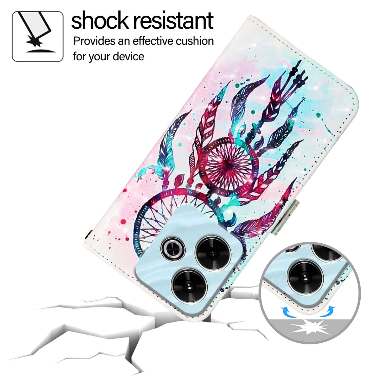 Xiaomi Redmi 13 4G Leather Flip Phone Case with 3D Painted Design, Card Holder, Wallet & Stand Function - Durable Protection & Easy Access